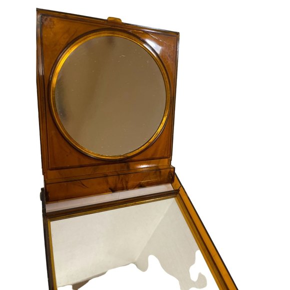 Vintage Womens Face Makeup Powder Vanity Compact Mirror West Germany Brown - Picture 4 of 9